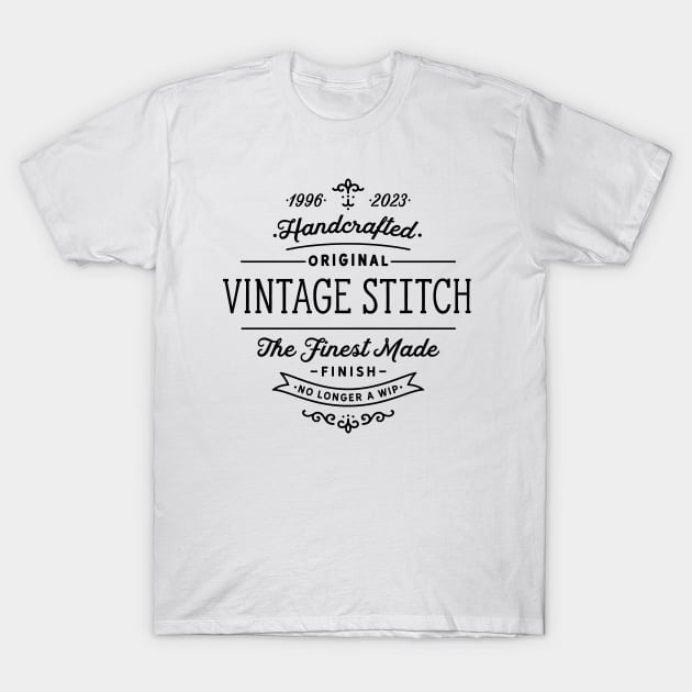 Vintage Stitch No Longer a WIP Black T-Shirt by Cherry Hill Stitchery